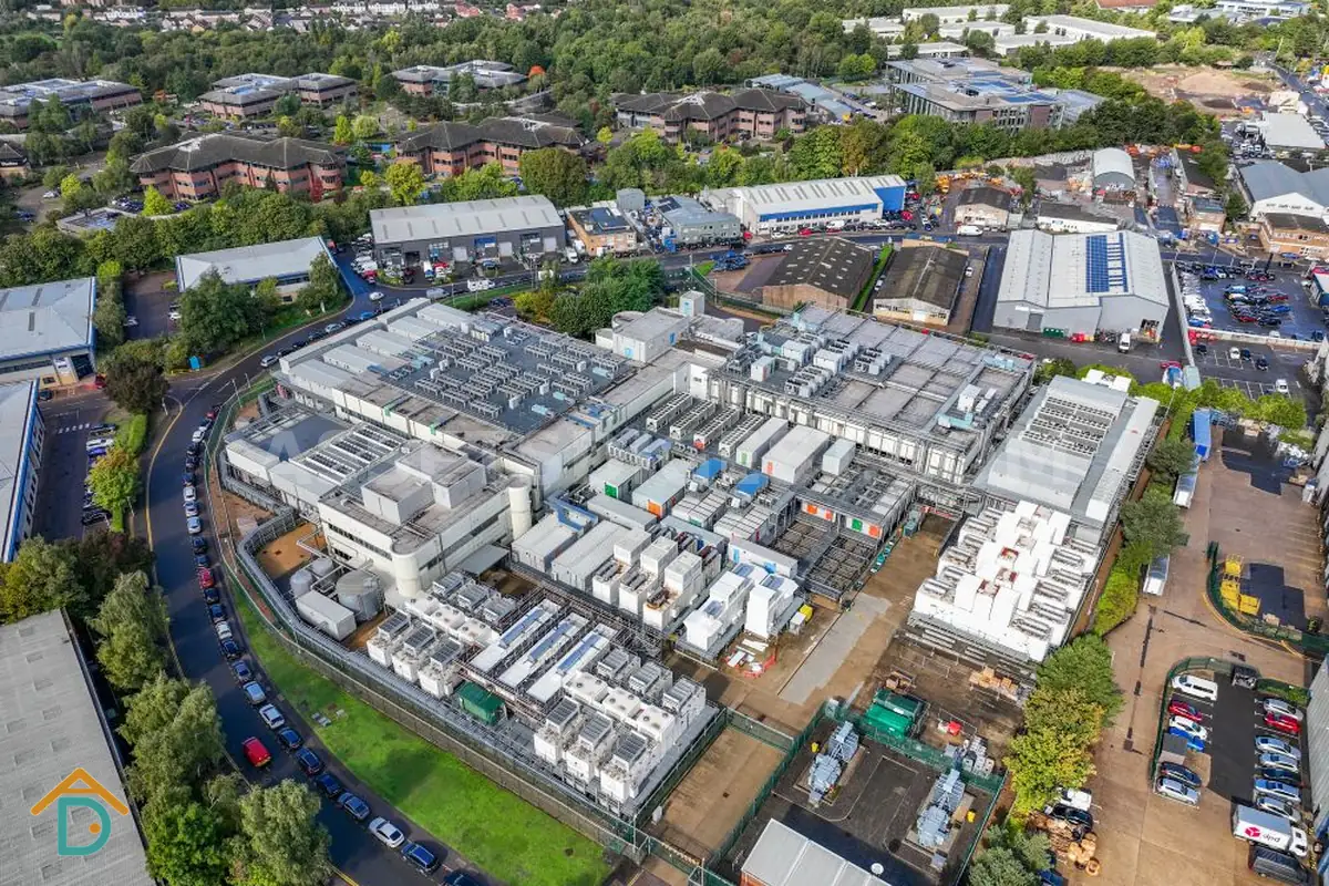 Aerial view of a large data centre complex