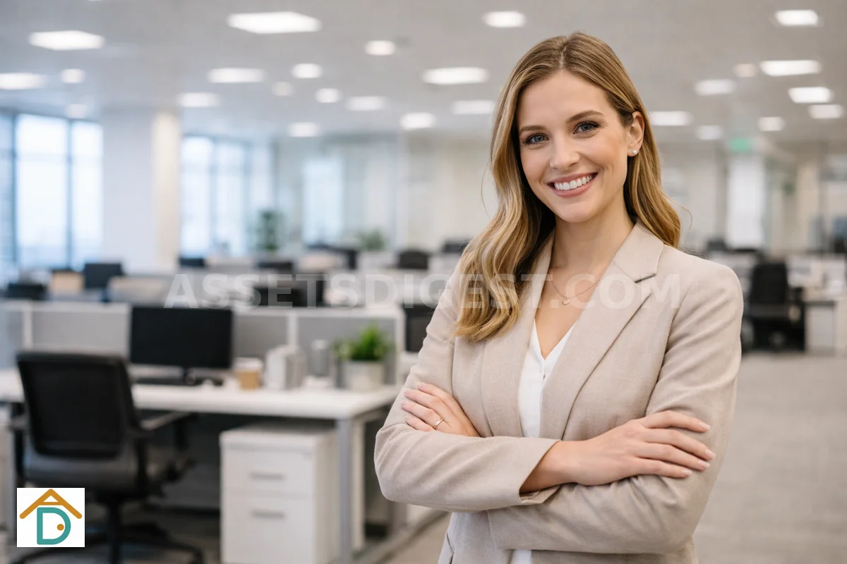 Businesswoman standing with arms crossed in an office